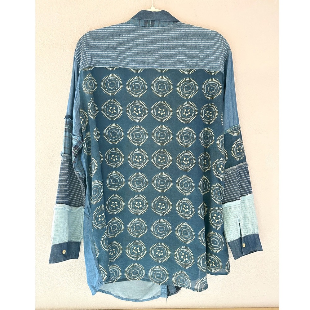 Johnny Was Workshop Indigo Mixup Patchwork Raw Ed… - image 6